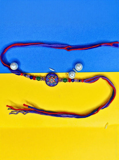 Anouk Set Of 6 Beaded Cotton Thread with AD Stones & Meenakari Designer Rakhi for Brother