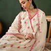 Dhiyona SN Women's Off White Floral Embroidered Pure Cotton Mirror Work Kurta & Trouser With Dupatta