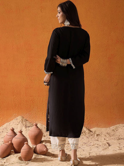 Indyancart IE Floral Embroidered Straight Kurta