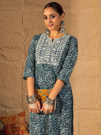 Indyancart IE Embroidered Pure Cotton Tunic With Trouser