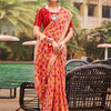 Women's Pure Chiffon Red Embellished Designer Saree With Blouse Piece
