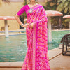 Women's Pure Chiffon Pink Embellished Designer Saree With Blouse Piece