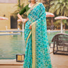 Women's Pure Chiffon Green Embellished Designer Saree With Blouse Piece