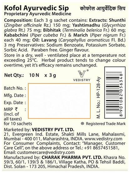 Charak Pharma Kofol Ayurvedic Sip Instant Kadha Sachet - Indyancart