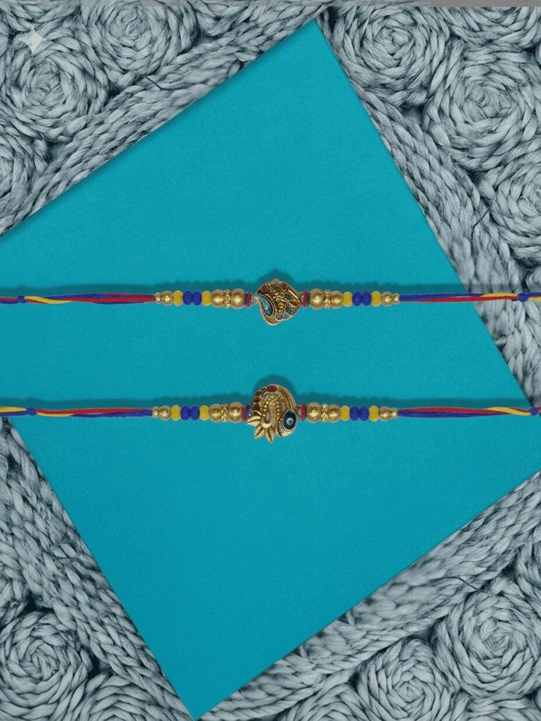 Anouk Set Of 2 Peacock Design Thread Rakhi With Roli Chawal Chandan Mishri