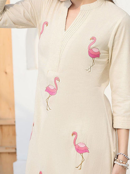Indyancart IE Floral Printed Pure Cotton Mandarin Collar Tunic With Trousers