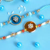 Dhiyona Set Of 2 Blue Stones Studded & Beaded Rakhis Comes With Roli Rice & Greeting Card