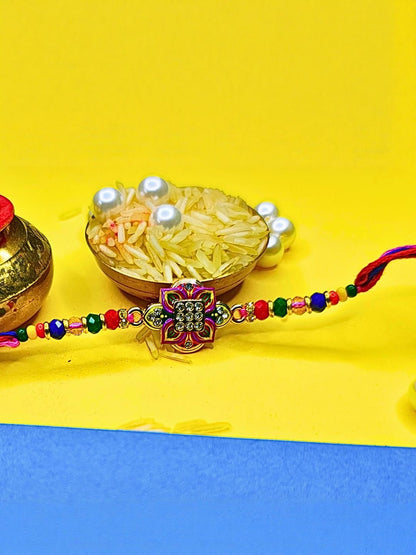 Anouk Set Of 6 Beaded Cotton Thread with AD Stones & Meenakari Designer Rakhi for Brother