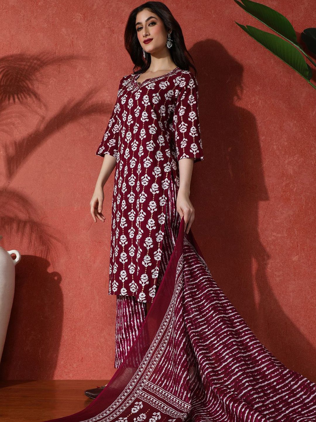 Indyancart SN Women's Embroidered Pure Cotton Kurta & Trouser With Dupatta