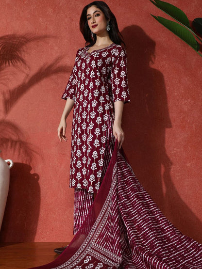 Indyancart SN Women's Embroidered Pure Cotton Kurta & Trouser With Dupatta