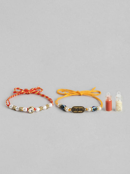 Anouk Unisex Set of 2 Beaded Bhai Bhabhi Rakhis With Roli & Chawal