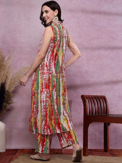 Indyancart SN Women's Printed Shirt Collar Kurta With Trousers Set