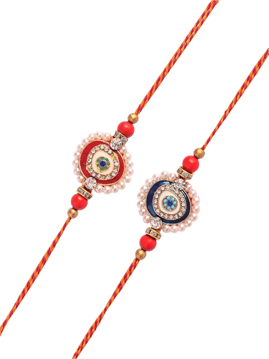 Anouk Set Of 2 White Pearl-Beaded Rakhi With Roli Rice & Greeting Card