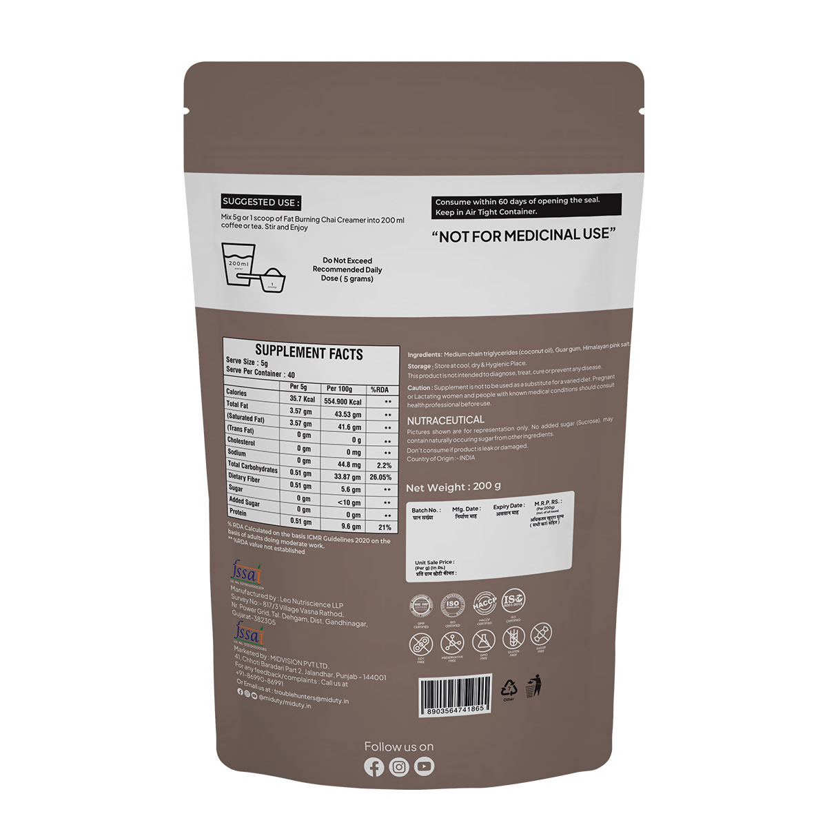 Miduty by Palak Notes Fat Burning Chai Creamer