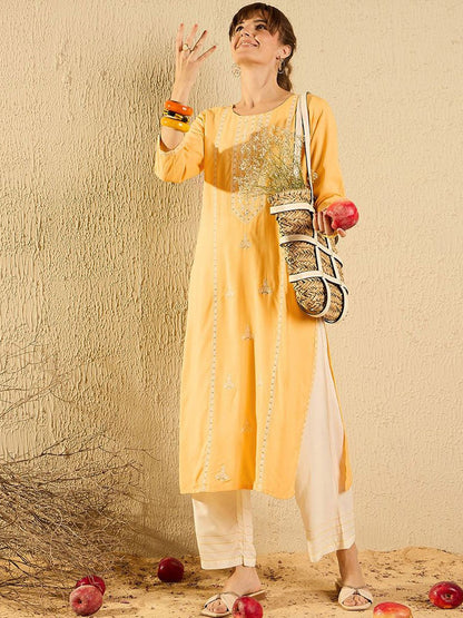 Indyancart IE Women Floral Embroidered Cold-Shoulder Sleeves Anarkali Kurta