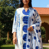 Dhiyona IE Women Geometric Printed Cotton Kurta with Trousers & Dupatta