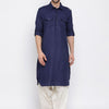 Men's Blue Cotton Blend Pathani Pathani Kurta Set
