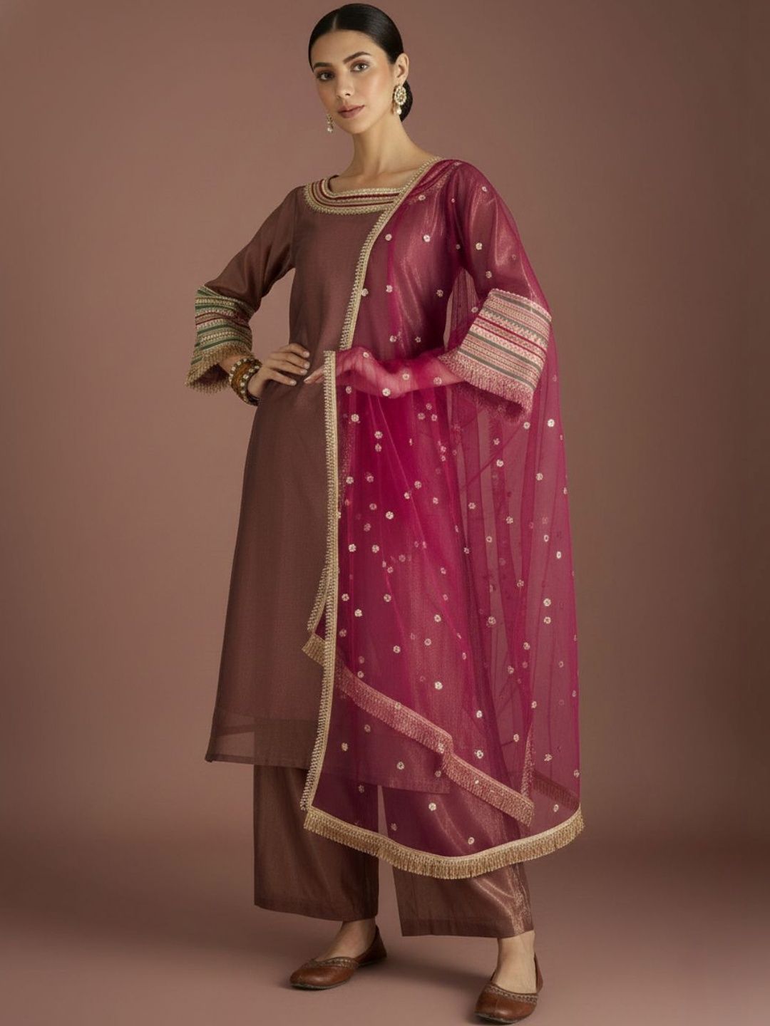 Indyancart VA Women Regular Thread Work Kurta with Palazzos & With Dupatta