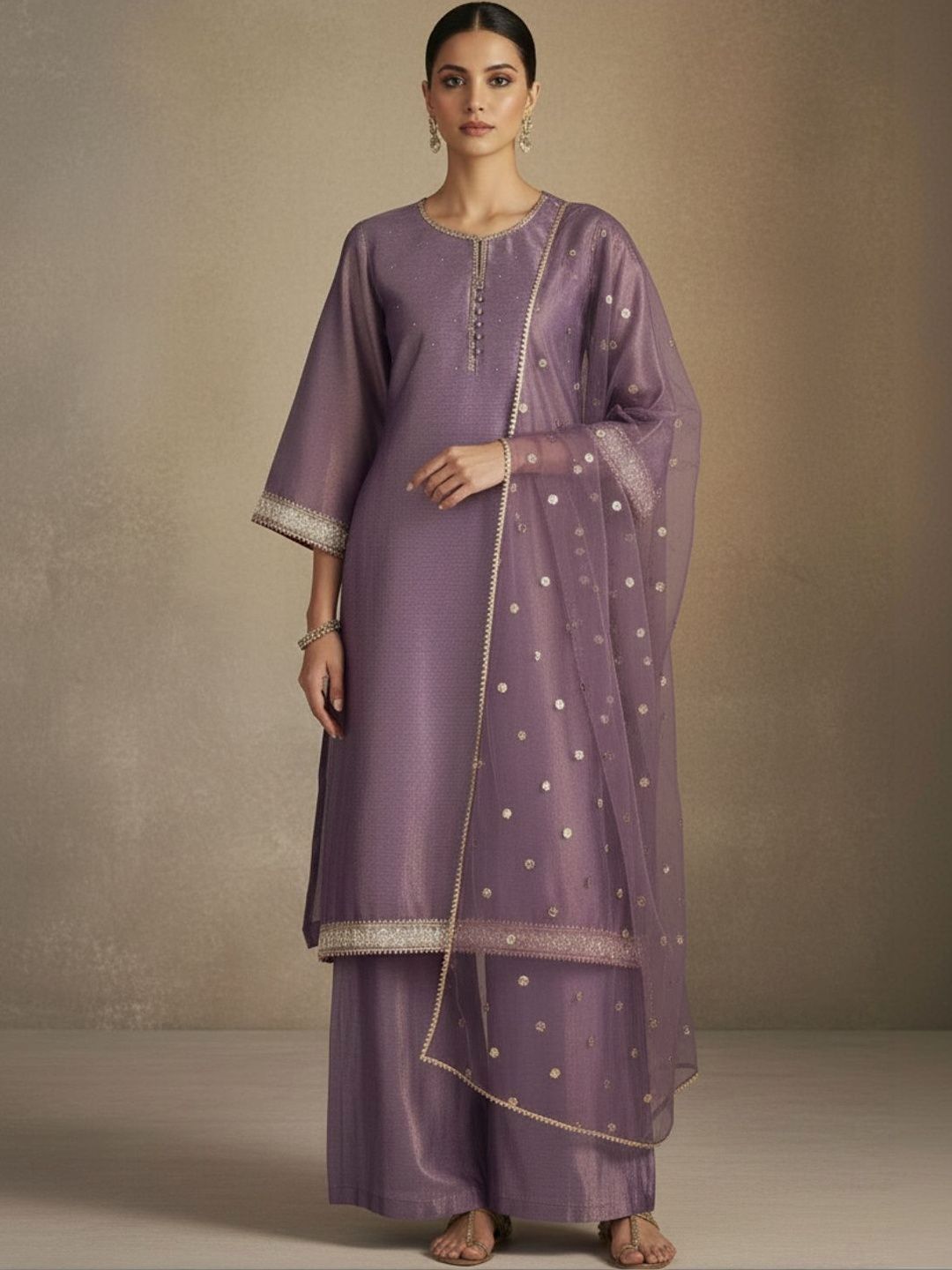 Indyancart VA Women Regular Sequinned Kurta with Palazzos & With Dupatta