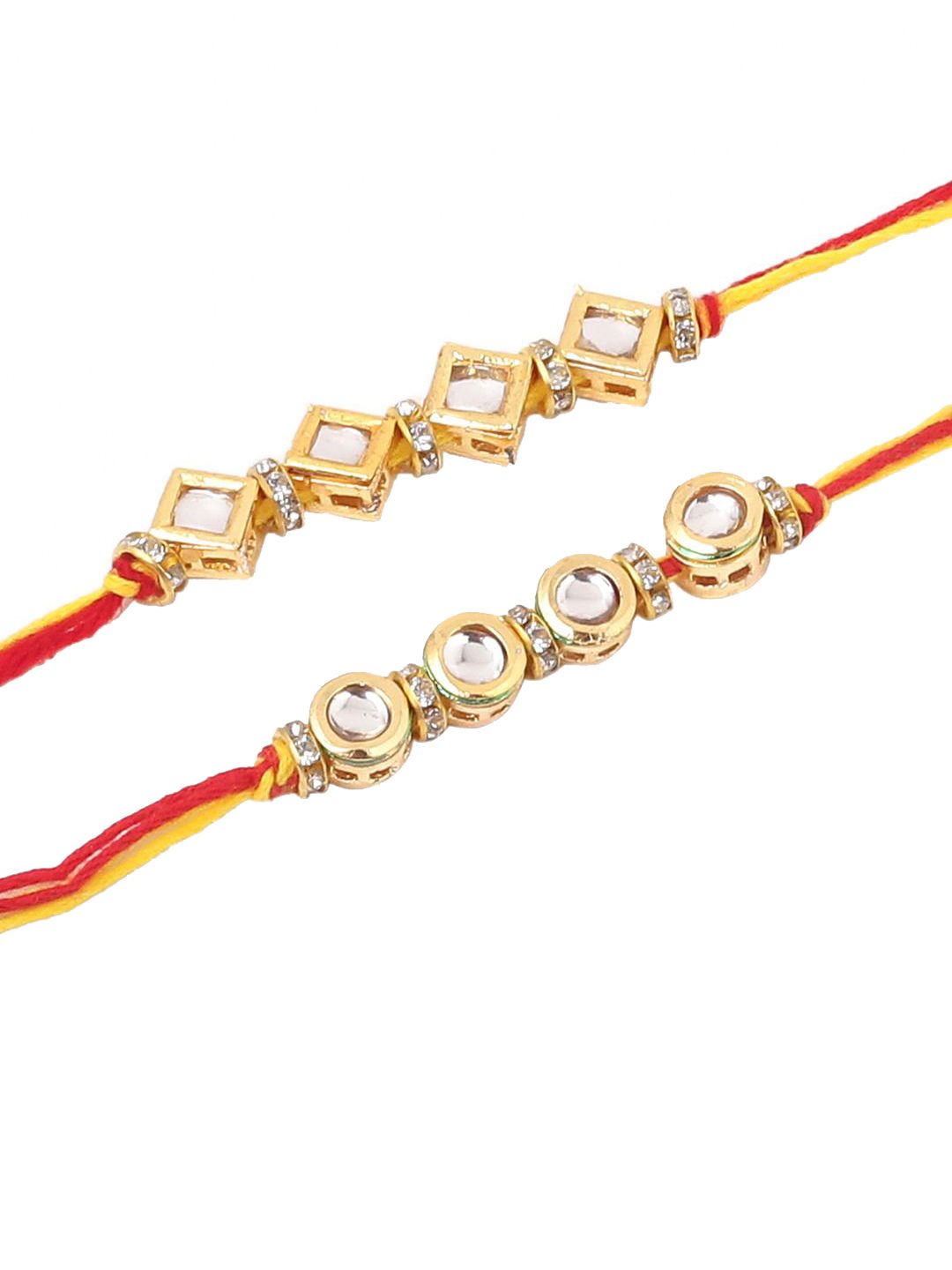 Anouk Kundan Studded Bhaiya Bhabhi Rakhis With Roli Chawal Chandan & Mishri