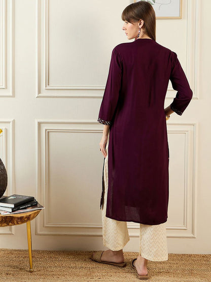 Indyancart IE Ethnic Motifs Printed Mandarin Collar Straight Kurta