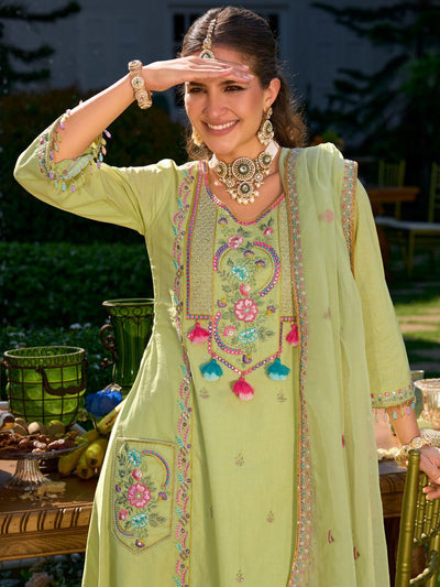 Dhiyona IE Women Floral Embroidered Regular Thread Work Kurta with Trousers & With Dupatta