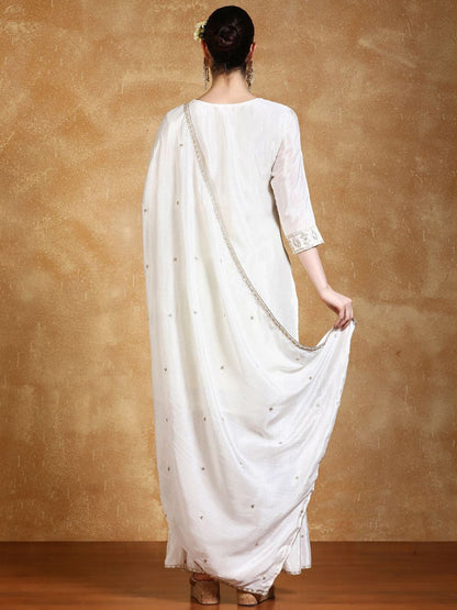 Indyancart VA Women Floral Embroidered Kurta with Sharara & Dupatta