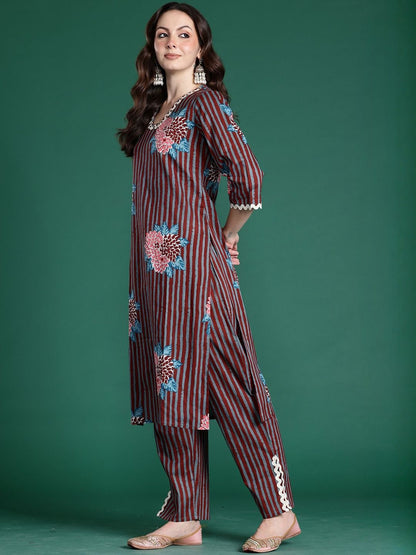 Women Printed Regular Pure Cotton Kurta with Trousers & With Dupatta