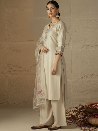 Indyancart VA Women Floral Regular Thread Work Kurta with Palazzos & With Dupatta