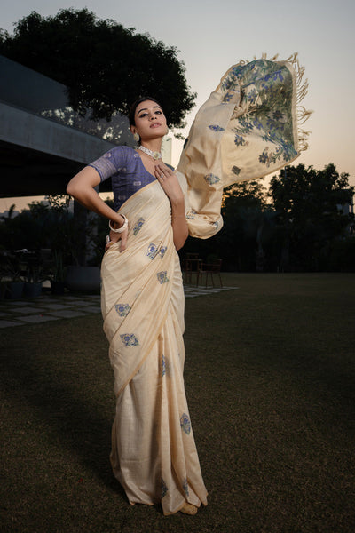 Indyancart GR Women's Gulshan Twitch Purple Woven Handloom Soft Modal Silk Saree