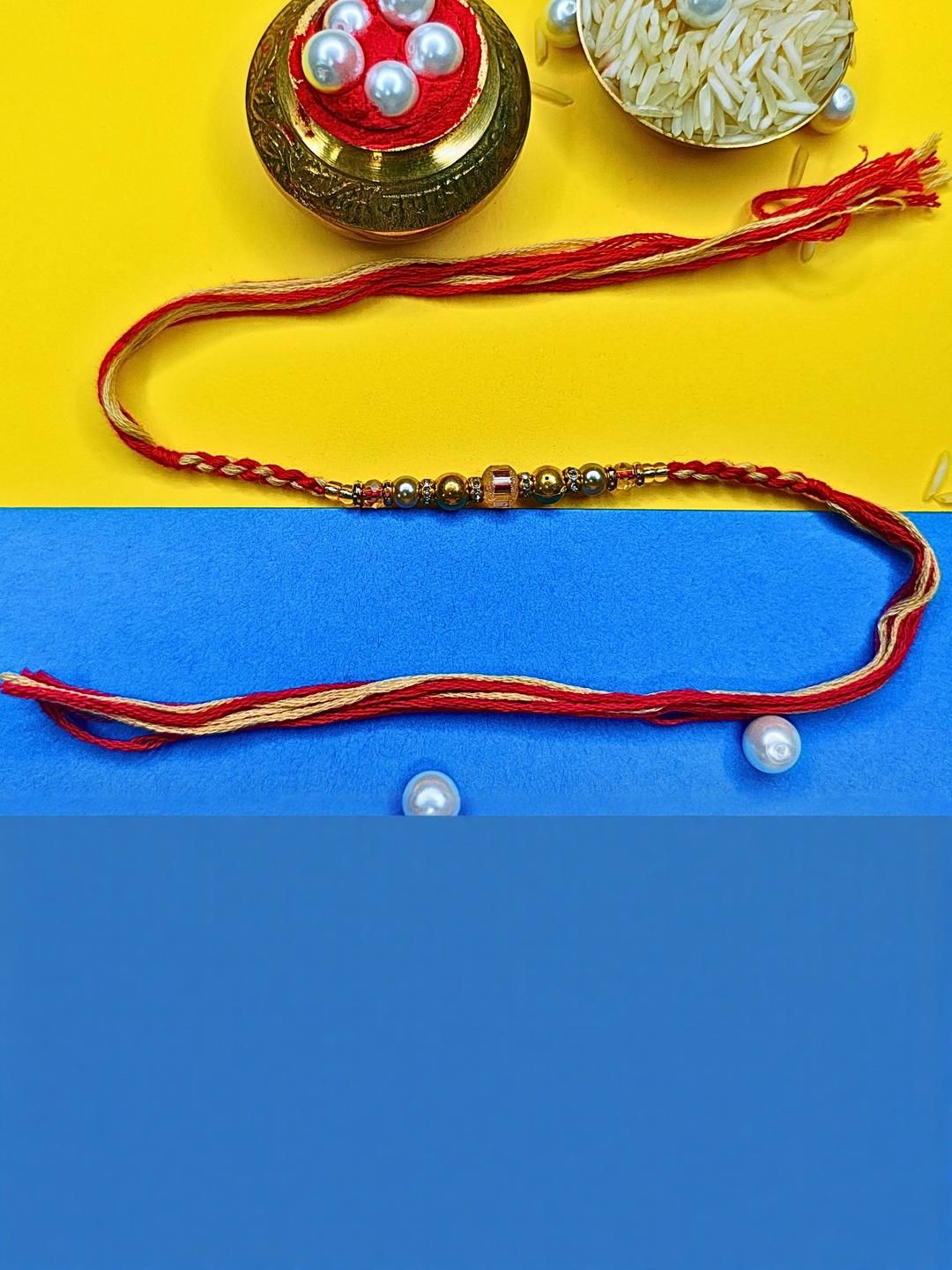 Anouk Set Of 6 Beaded Cotton Thread with AD Stones & Meenakari Designer Rakhi for Brother