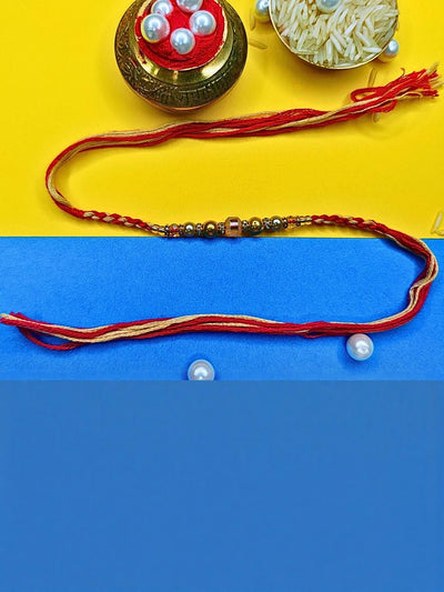 Indyancart Set Of 6 Beaded Cotton Thread with AD Stones & Meenakari Designer Rakhi for Brother