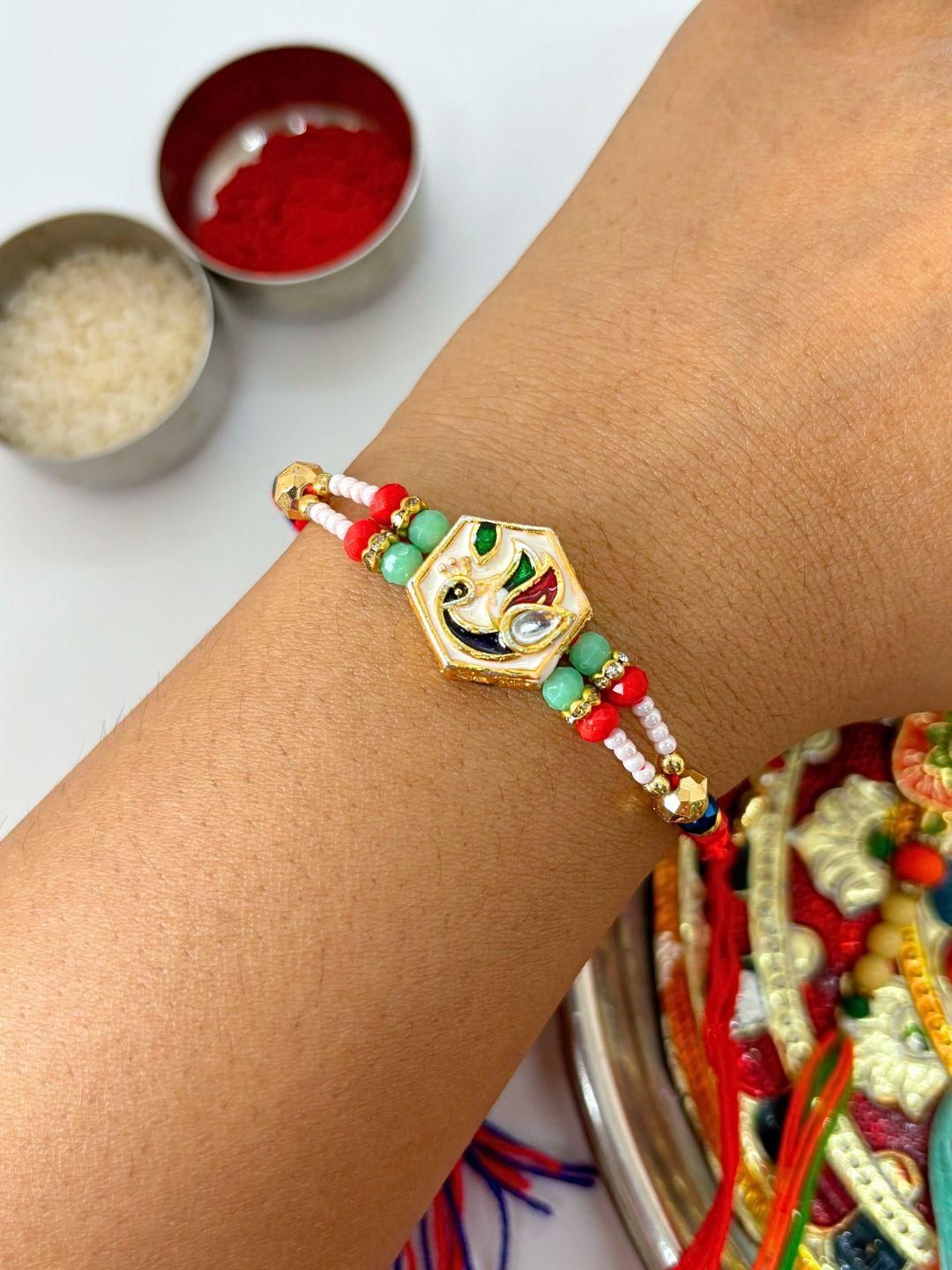 Anouk 3 pcs Meenakari Kundan Traditional Handmade Rakhi for Brother