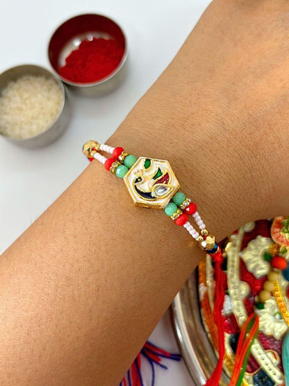 Anouk 3 pcs Meenakari Kundan Traditional Handmade Rakhi for Brother