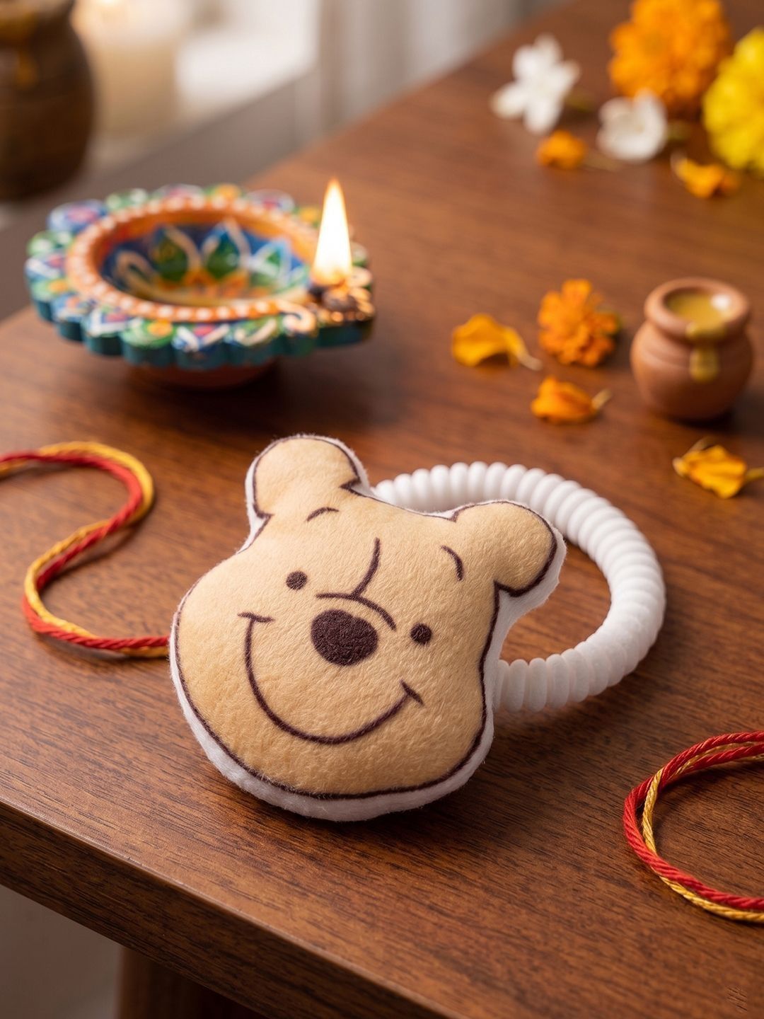 Anouk Kids Pooh Character Artificial Beads Rakhi With Roli Chawal Chandan Mishri