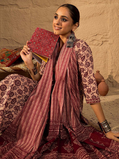 Women Floral Print Regular Pure Cotton Kurta with Trousers & With Dupatta