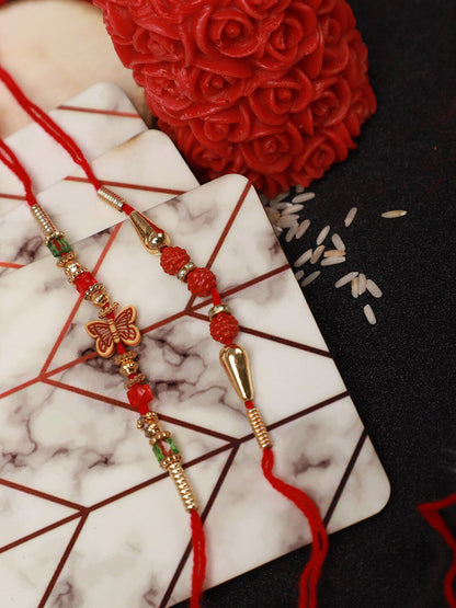 Anouk Set Of 4  Stone Studded Rakhi Greeting Card & Roli Chawal