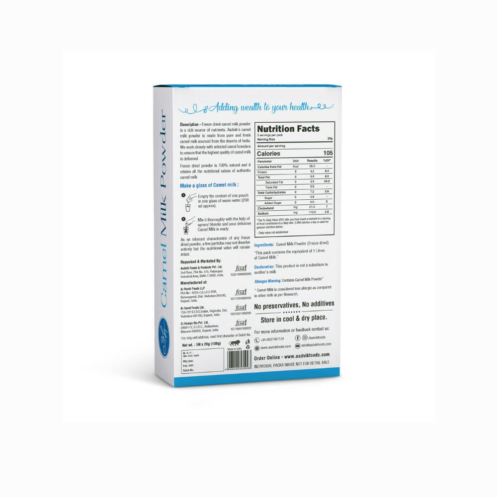 Aadvik Camel Milk Powder Freeze-Dried Sachets - Indyancart