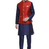 Men's Dark Blue Silk Blend Straight Jacket  Kurta and Pyjama Set