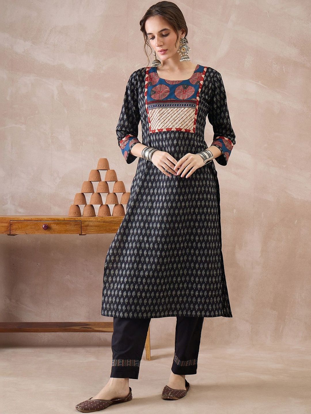 Women Ethnic Motifs Printed Regular Pure Cotton Kurta with Trousers & With Dupatta