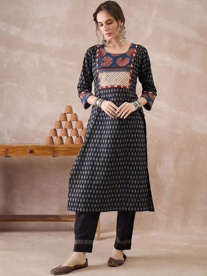 Women Ethnic Motifs Printed Regular Pure Cotton Kurta with Trousers & With Dupatta