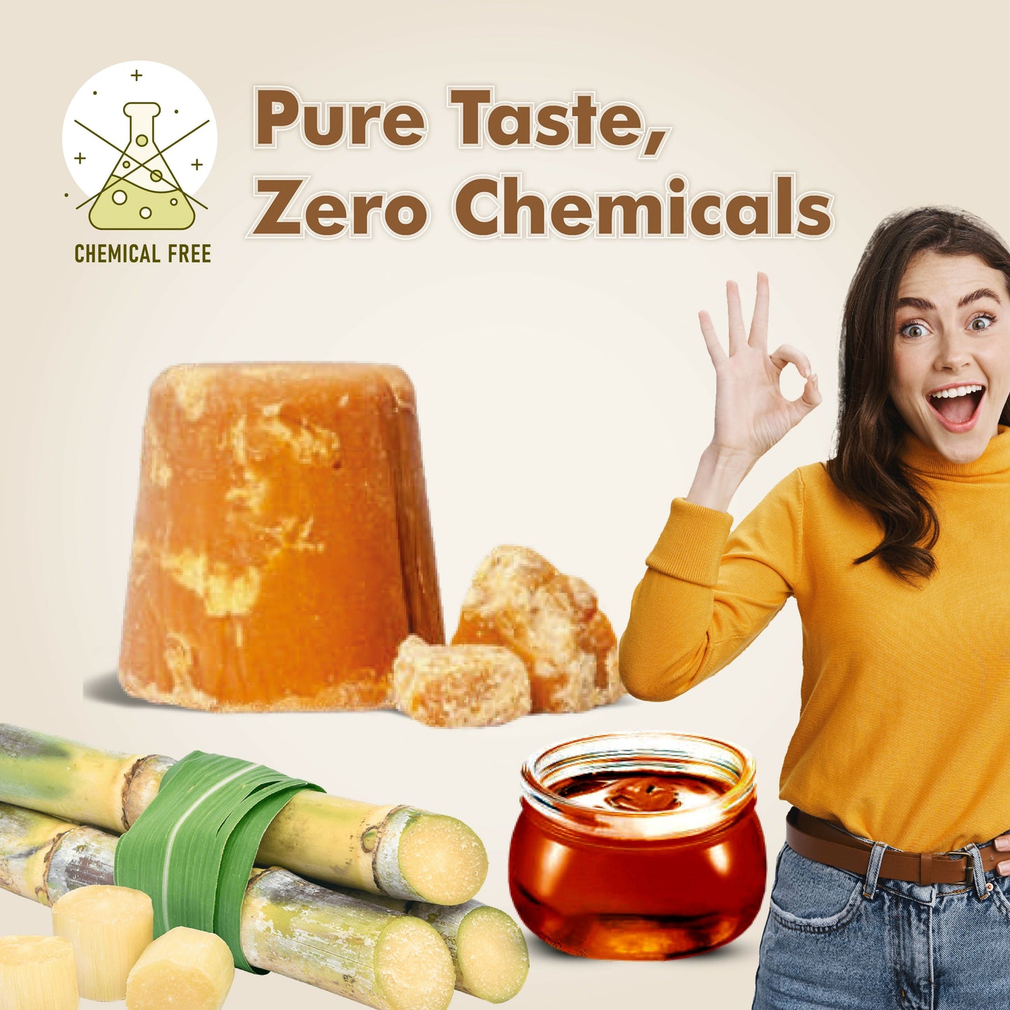 Naivedyam chemical-free jaggery cubes showing golden brown, textured surface, natural sweetener made from pure jaggery.
