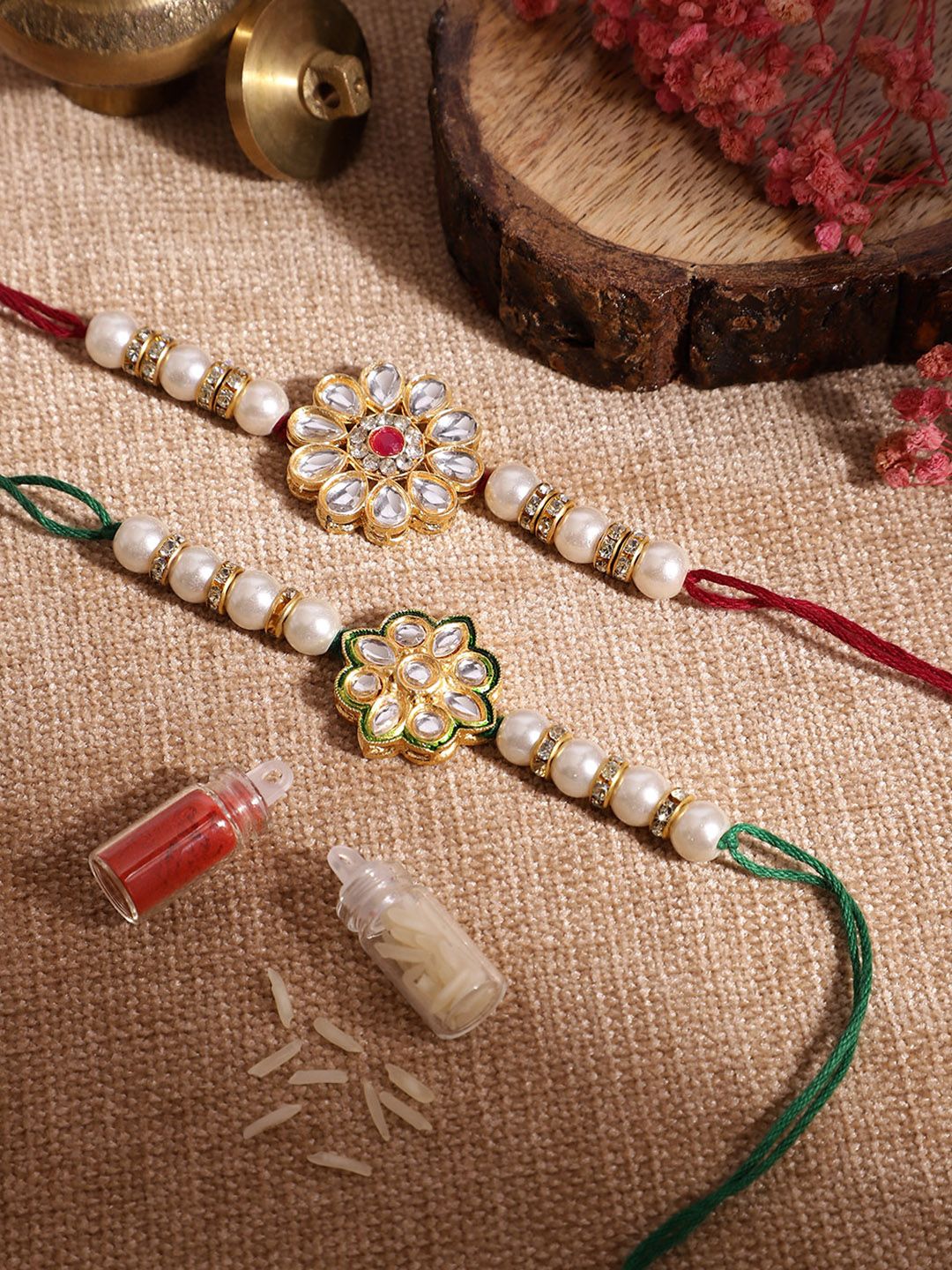 Anouk Unisex Set of 2 Beaded Bhai Bhabhi Rakhis With Roli & Chawal