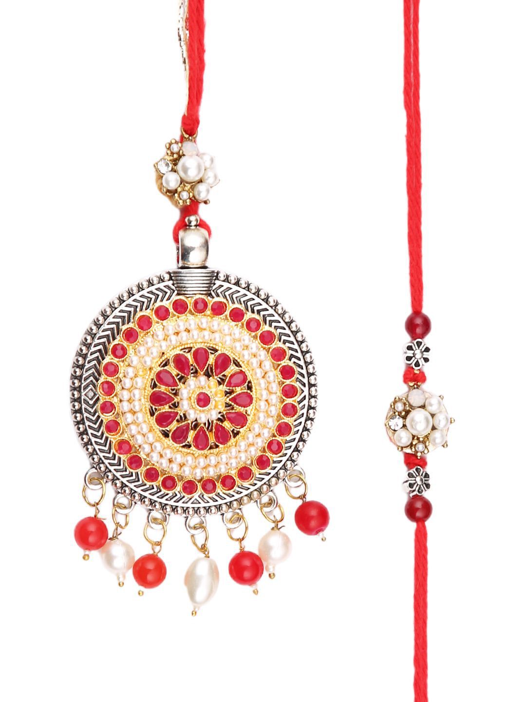Anouk Bhaiya Bhabhi Charming Floral Thread Rakhi With Roli Chawal & Greetings Card