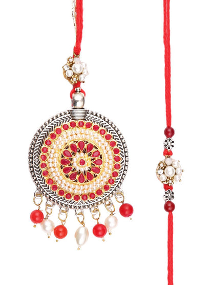 Anouk Bhaiya Bhabhi Charming Floral Thread Rakhi With Roli Chawal & Greetings Card