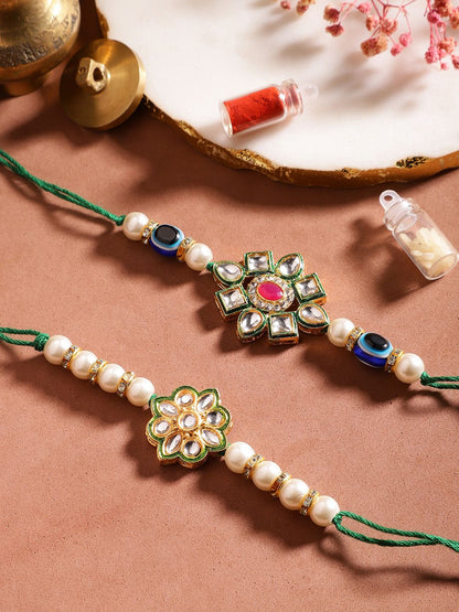 Anouk Unisex Set of 2 Beaded Bhai Bhabhi Rakhis With Roli & Chawal