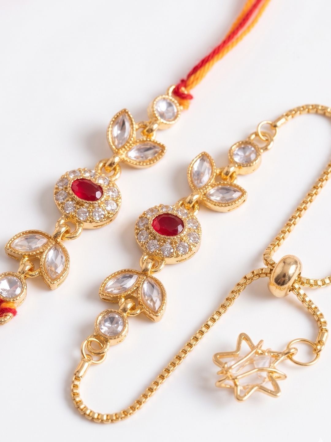 Anouk Set Of 2 Kundan Studded Gold Toned Bhaiya Bhabhi Rakhi