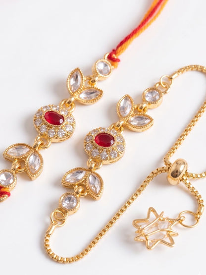 Anouk Set Of 2 Kundan Studded Gold Toned Bhaiya Bhabhi Rakhi