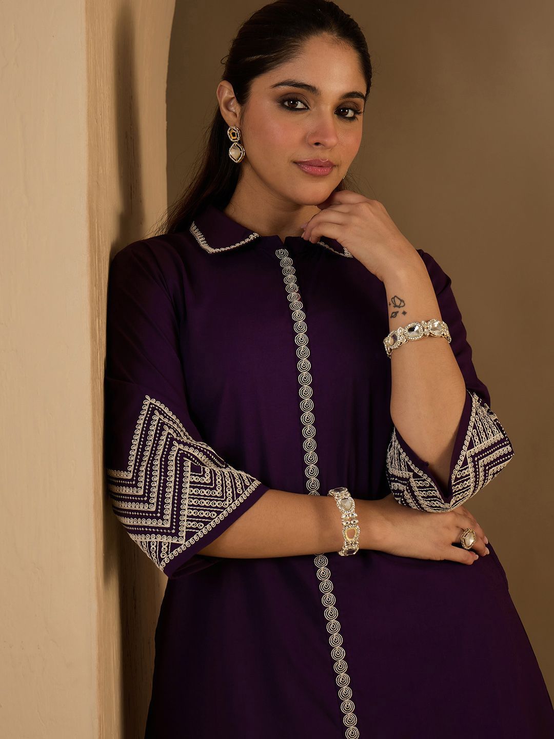 Women Ethnic Motifs Embroidered Pure Cotton Kurta With Palazzos