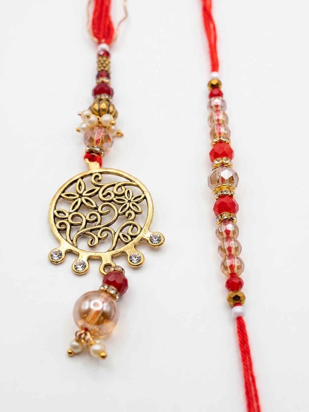 Anouk Set Of 2 Gold Toned Artificial Stones & Beads Bhaiya Bhabhi Rakhi With Roli Chawal